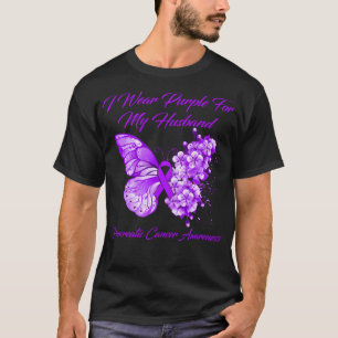 T-shirt Butterfly I Wear Purple For My Husband Pancreatic 