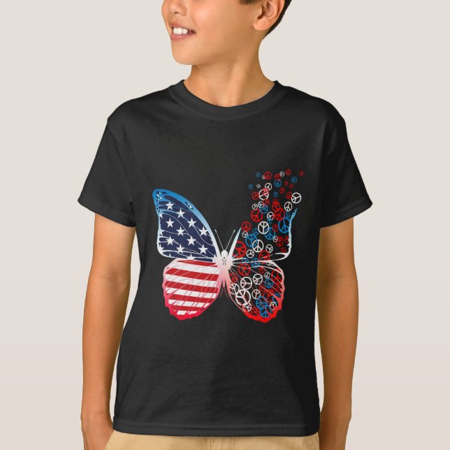 T-shirt Butterfly Patriotic Peace Signs 4th Of July Us Fla (Devant)