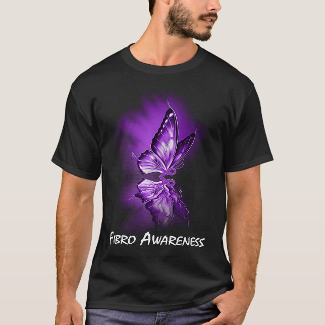 T-shirt Butterfly Ribbon Fibro Awareness (Devant)