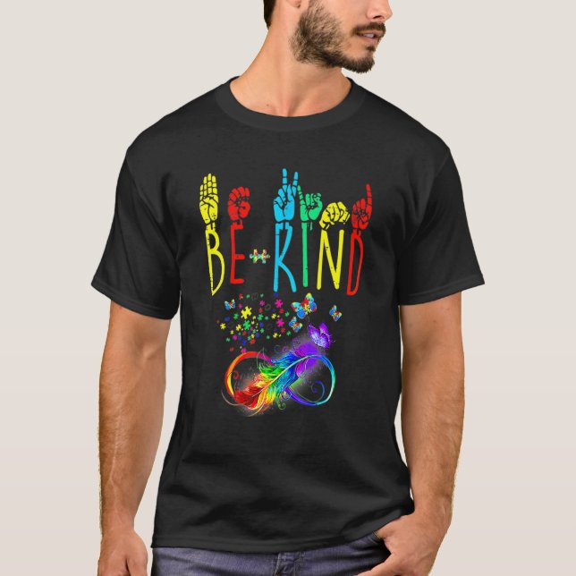 T-shirt Butterfly Sign Language Butterfly Autism Be Kind (Devant)