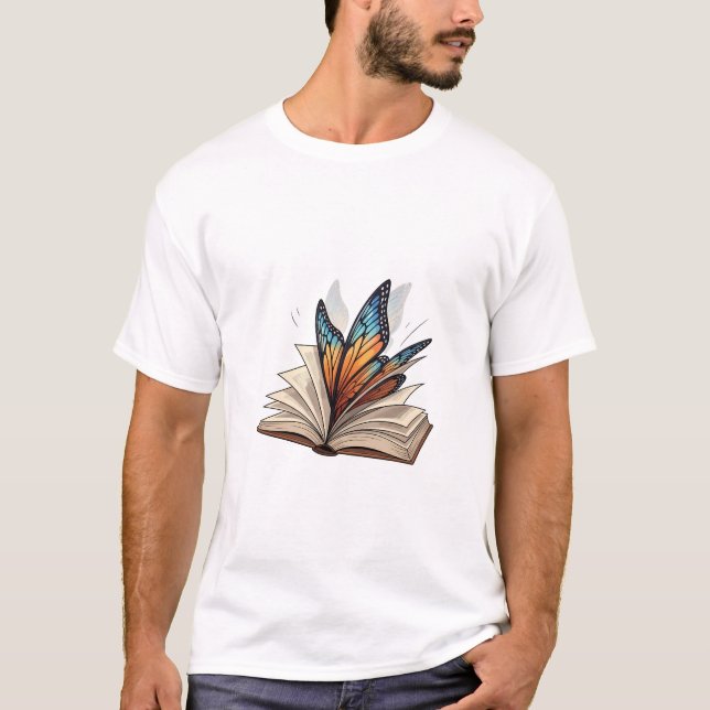 T-shirt Butterfly Wings Emerging from an Open Book (Devant)