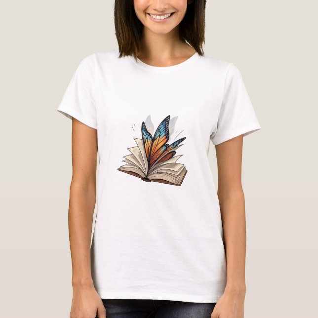 T-shirt Butterfly Wings Emerging from an Open Book (Devant)