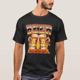T-shirt Buveur de bière flammes style bootleg 90s