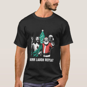 T-shirt Buvez Rire Répéter Funny Jesus Père Noël Bière Boi