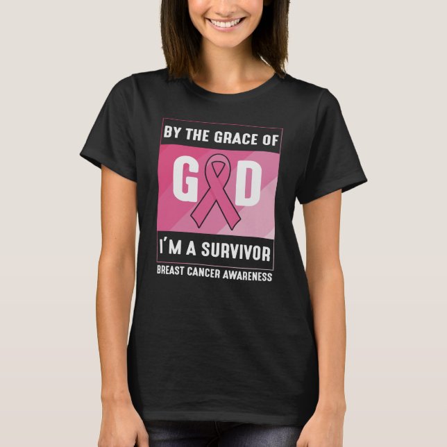 T-shirt By The Grace God Breast Cancer Survivor Christian (Devant)