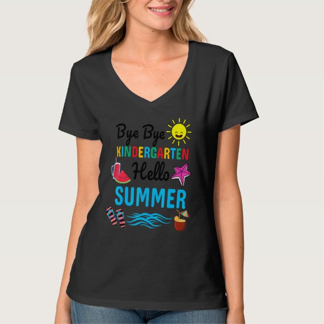 T-shirt Bye Bye Kindergarten Hello Été enseignant étudiant (Devant)