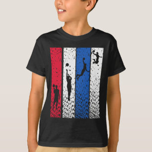 T-shirt Bysketbyll Retro Vintage Usa Drapeau Rouge Blanc B