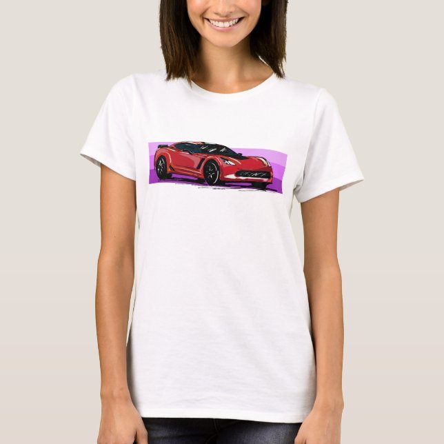 T-shirt C7 Corvette rouge Sportscar avec bande rose (Devant)