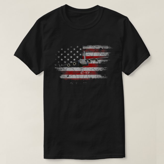 T-shirt C-17 Globemaster Military Transport Airplane Flag  (Design devant)