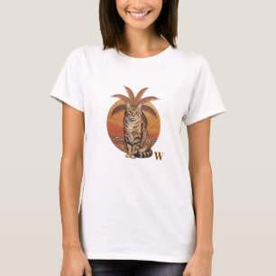 T-shirt "C" brodé personnalisé Chat et Palmier Coucher de