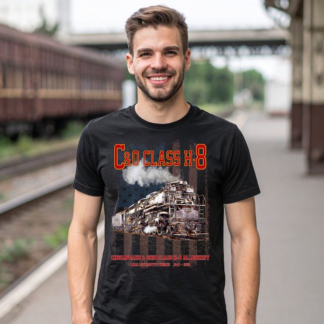 T-shirt C&O Class H-8 Allegheny Locomotive - American flag (C&O Class H-8 2-6-6-6 Allegheny Steam Locomotive. Mens Basic T-Shirt)