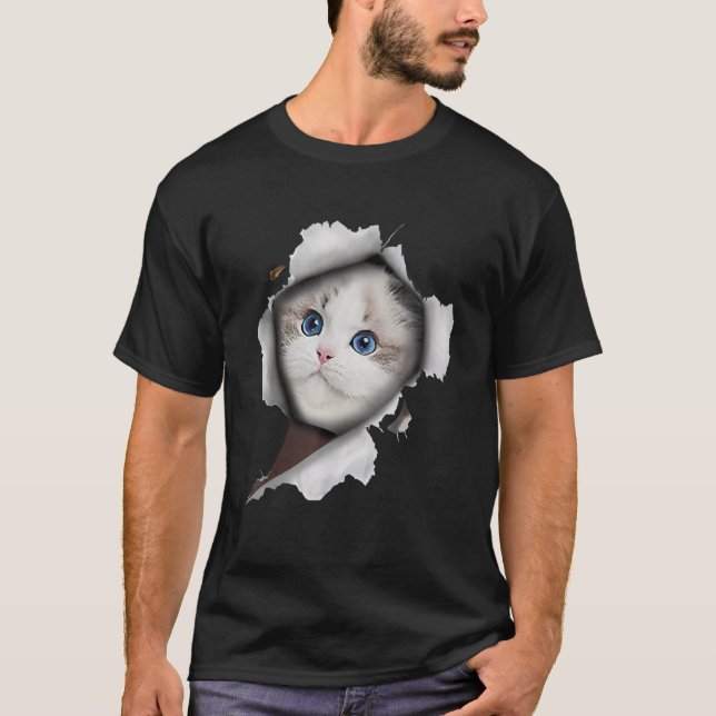 T-shirt Ca Blanc Chat Tissu Torn Chat (Devant)