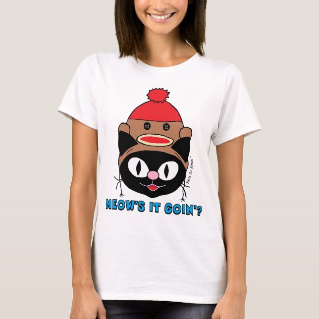 T-shirt ÇA BOUGE ? Chat Noir avec Chapeau de Singe en Chau (Devant)