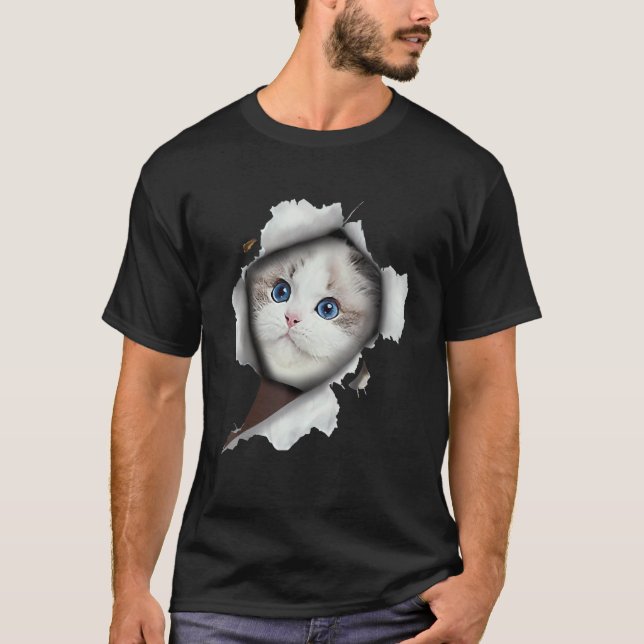 T-shirt Ca  Chat Blanc  Chat Tissu Déchiré (Devant)