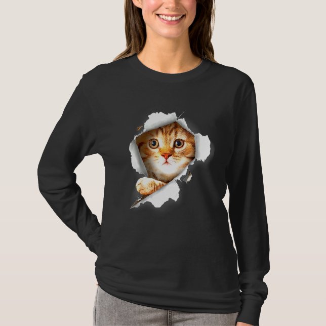 T-shirt Ca Orange Chat Tissu Tordu Chat Kitte (Devant)