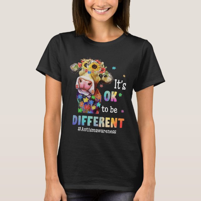 T-shirt Ça va d'être différent Heifer Cow Puzzle Autisme A (Devant)