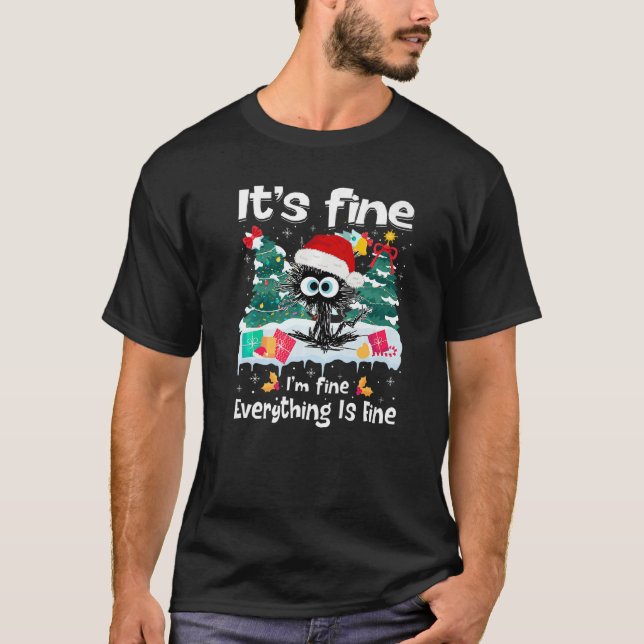 T-shirt Ça va, je vais bien tout va bien Chat Noël (Devant)