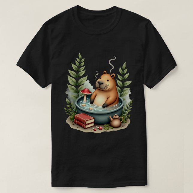 T-shirt Cabane de Champignon de Source Chaud de Capybara P (Design devant)