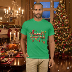T-shirt Cabanon de Noël aquarelle boule de neige verte