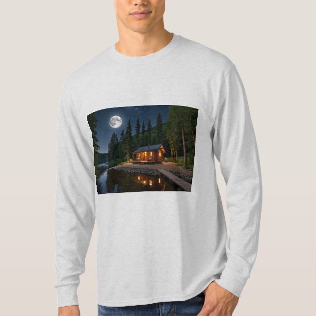 T-shirt Cabine dans les bois la nuit (Devant)