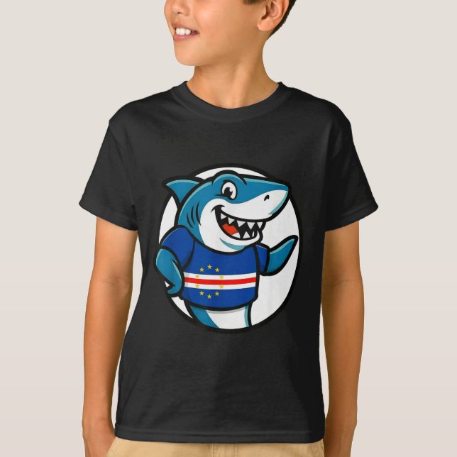 T-shirt Cabo Verde Flag Shark Funny Cabo Verdean  (Devant)