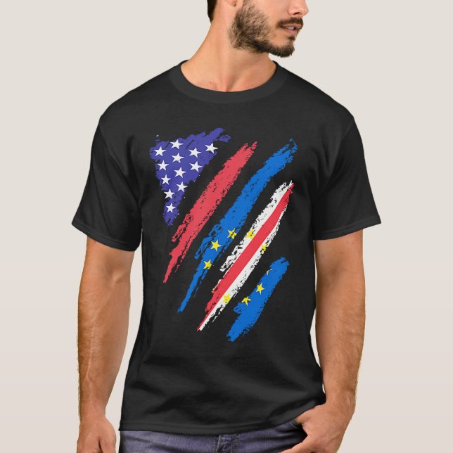 T-shirt Cabo Verdean Patriot Américain Cultivé Heart Flag  (Devant)