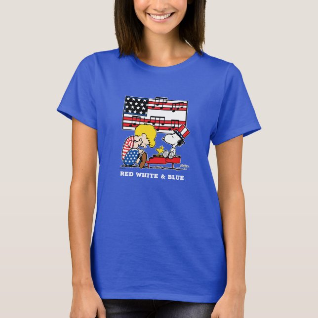 T-shirt cacahuètes | Schroeder patriotique, Woodstock & Sn (Devant)