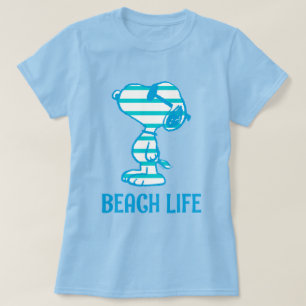 T-shirt cacahuètes   Snoopy Cyan Stripes Lunettes de solei