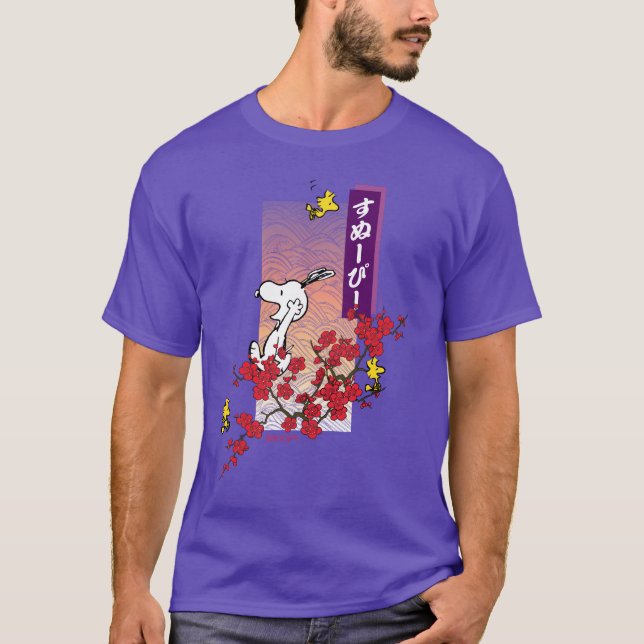 T-shirt cacahuètes | Snoopy & Woodstock Branche de fleurs  (Devant)