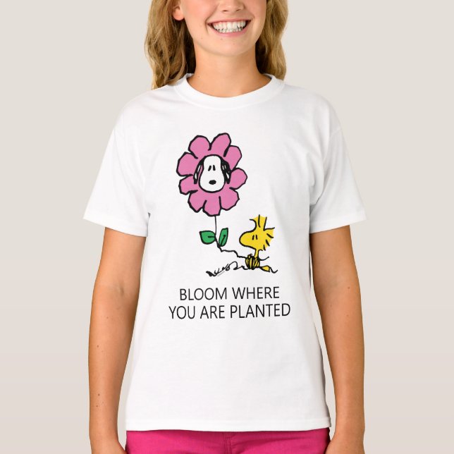 T-shirt cacahuètes | Snoopy & Woodstock Flower (Devant)