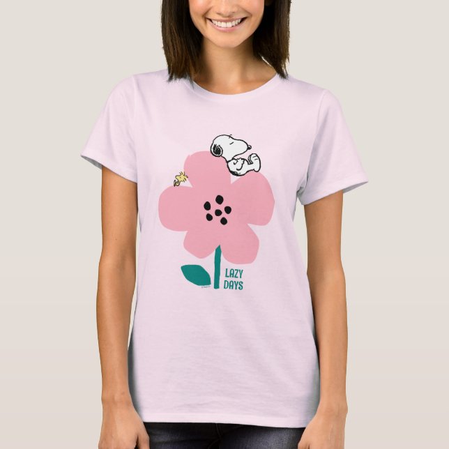 T-shirt cacahuètes | Snoopy & Woodstock Nap sur Fleur rose (Devant)