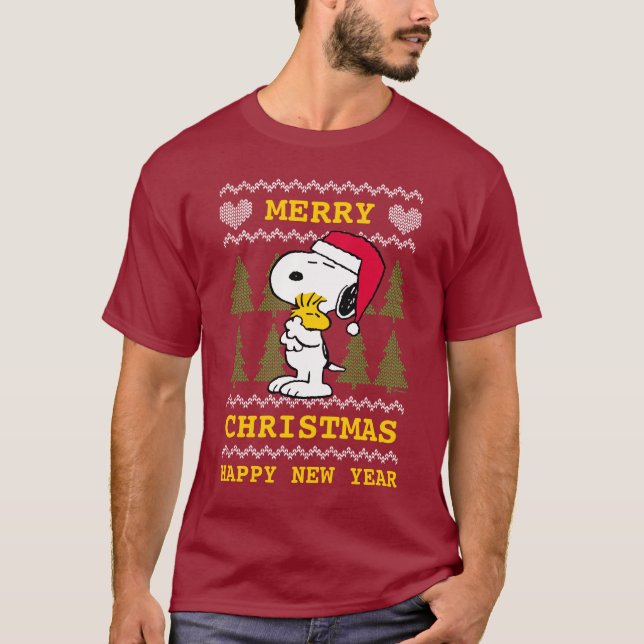T-shirt cacahuètes | Snoopy & Woodstock Santa Claus Hug (Devant)