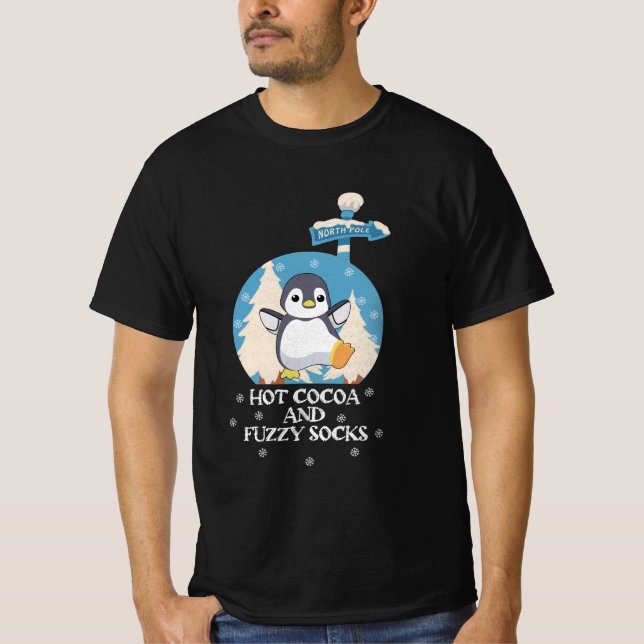 T-shirt Cacao Chaud Et Chaussettes Fuzzy | Pingouin bébé m (Devant)