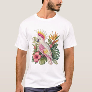 T-shirt Cacatoès coloré parmi les fleurs tropicales