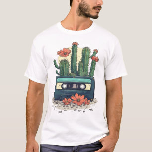 T-shirt Cactus à cassette vintage Fleurs rétro du désert 