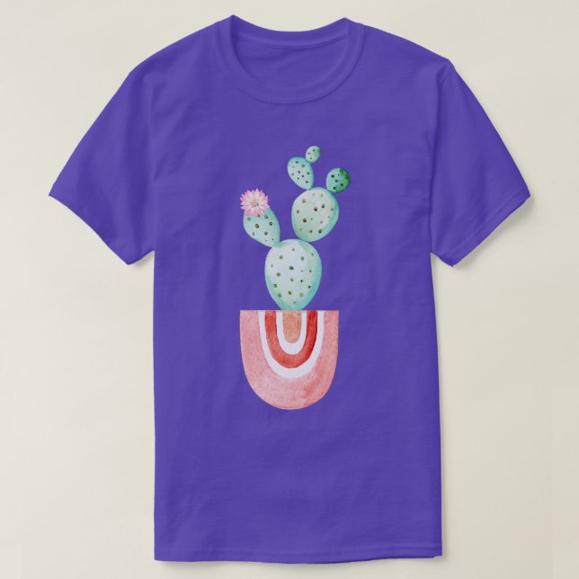 T-shirt Cactus aquarelle en pot rose (Design devant)