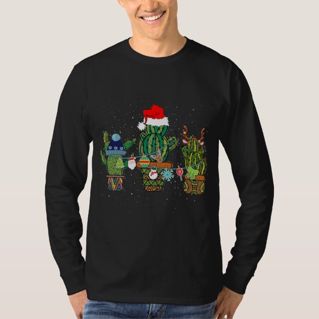 T-shirt Cactus Christmas Reindeer Santa Hat Pajamas Xmas  (Devant)