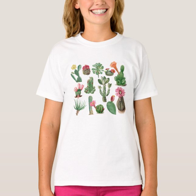 T-shirt Cactus colorés et fleurs succulentes (Devant)