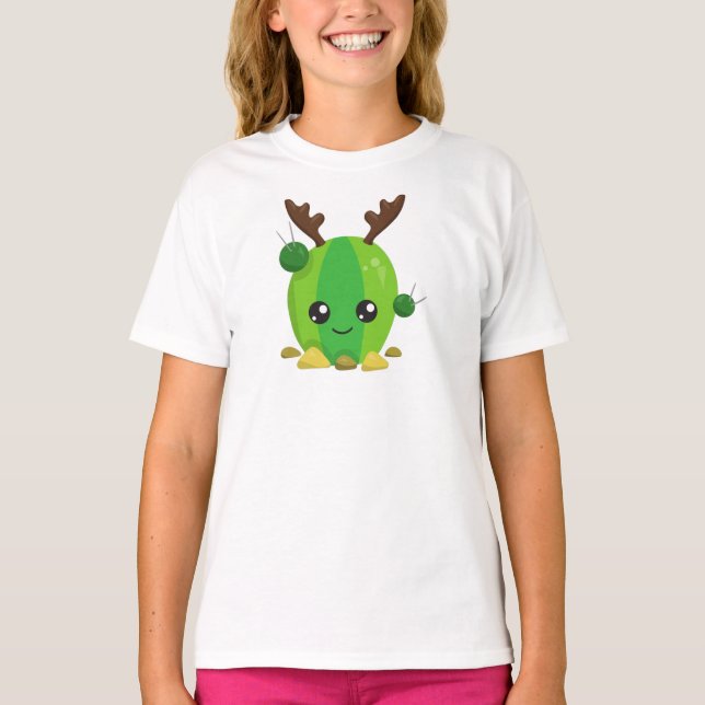T-shirt Cactus de Noël, Cactus mignons, Antlers, Vacances (Devant)