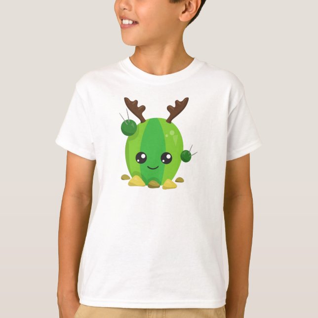 T-shirt Cactus de Noël, Cactus mignons, Antlers, Vacances (Devant)