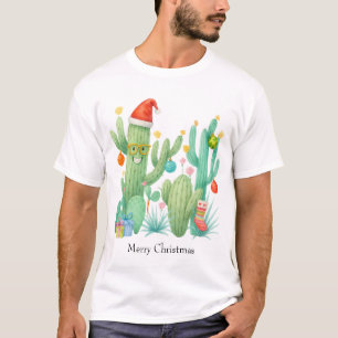 T-shirt Cactus de Noël Festif avec chapeau et ornement