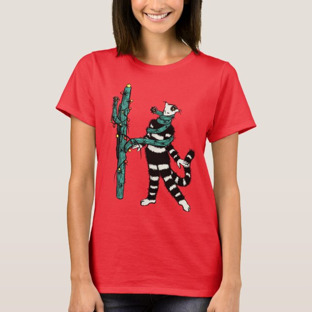 T-shirt Cactus de Noël Hugs Cute Kitty Cat Lover (Devant)