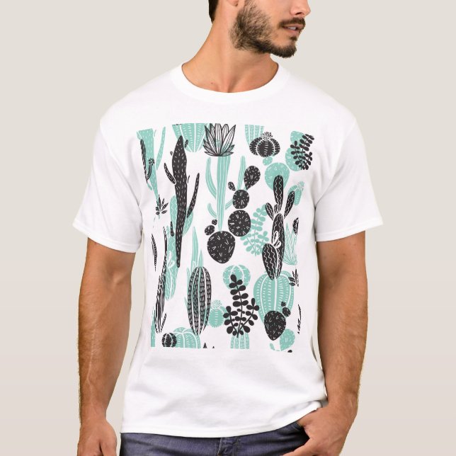 T-shirt Cactus Dessinés À La Main : Doodle sans joint (Devant)