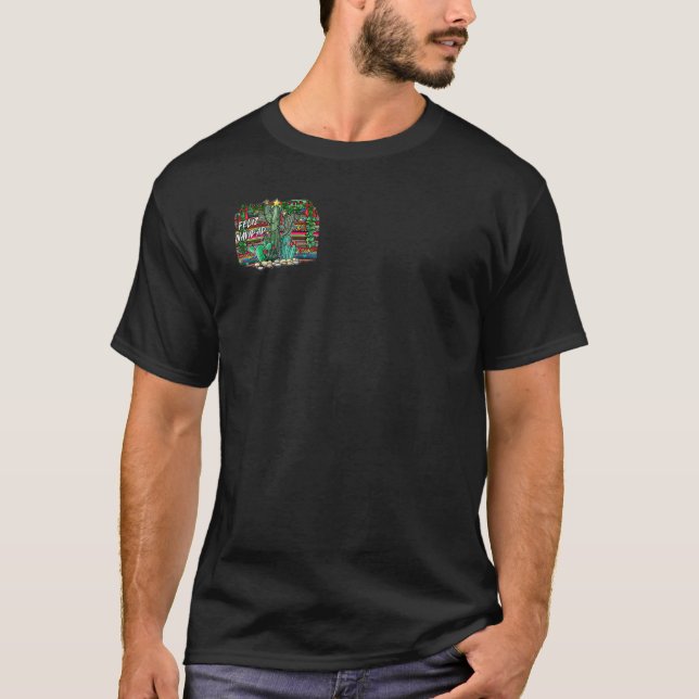 T-shirt Cactus Drôle Avec Ruban Pour Le Thème De Noël (Devant)