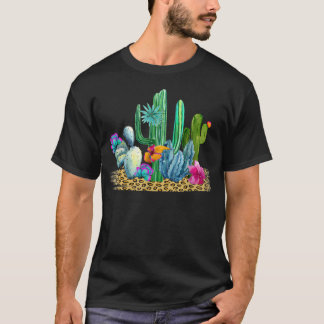 T-shirt Cactus du désert Imprimé léopard Aquarelle Boho