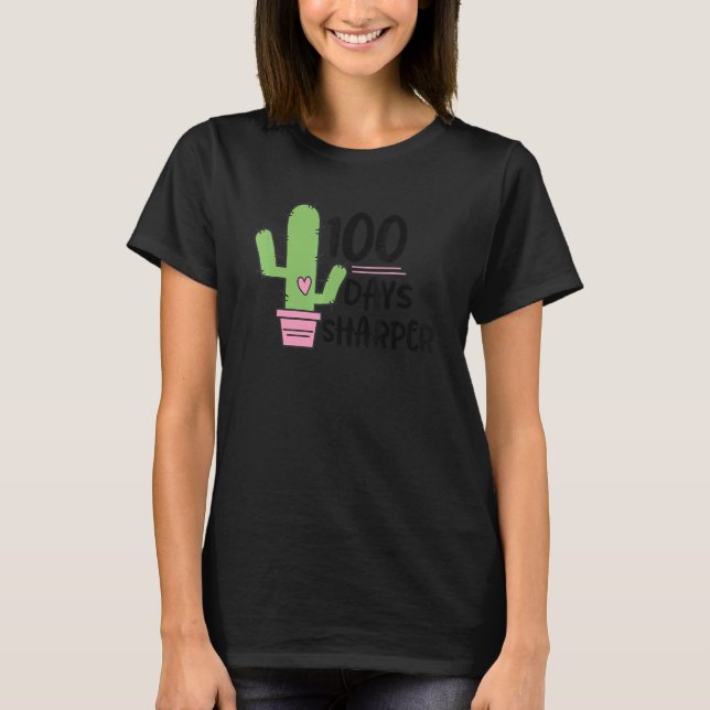 T-shirt Cactus enseignants plus vifs 100 jours Joyeux 100è (Devant)