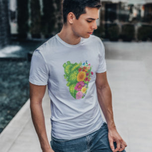 T-shirt Cactus Et Fleurs En Forme De Coeur