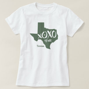 T-shirt Cactus Green XOXO, Y'all - Forme d'état du Texas