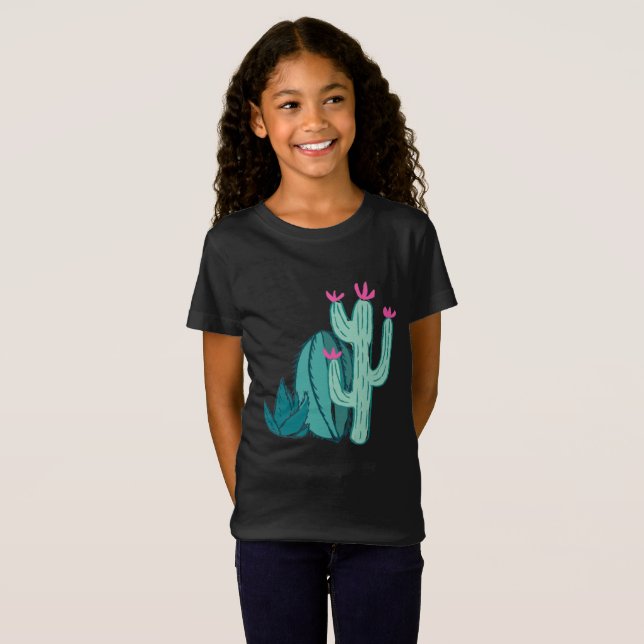 T-Shirt Cactus mignon de rose et de vert (Devant entier)