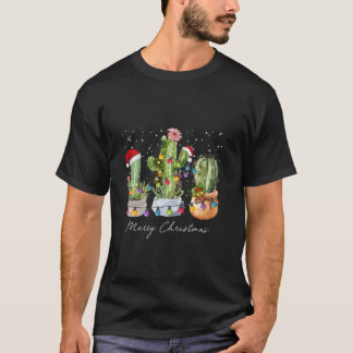 T-shirt Cactus Noël Noël Noël Feux de lumière Santa Hat Ca